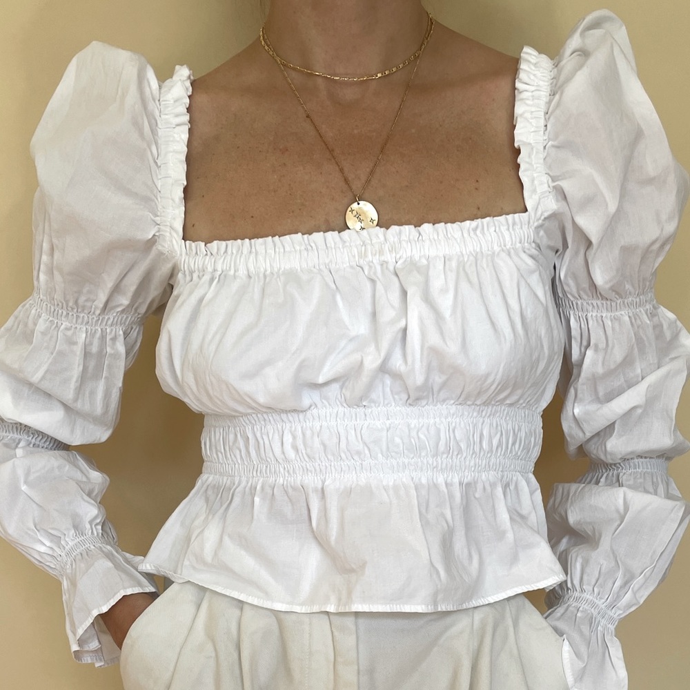 SOLD H&M white puff sleeve romantic blouse